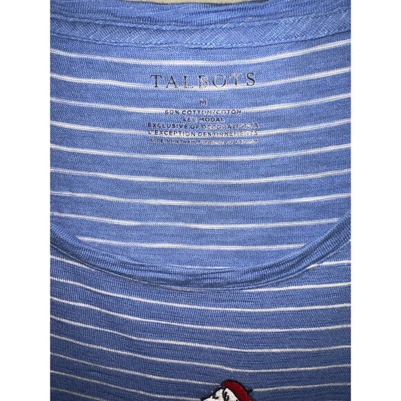 Talbots size M blue & white striped embroidered French Poodle & lady walker CUTE - Picture 3 of 7